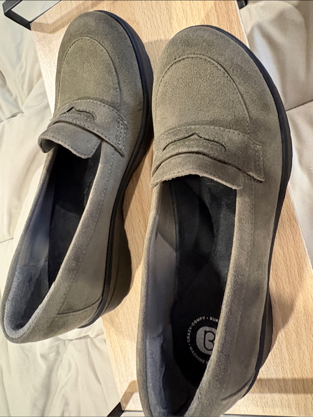Bzees Women's Washable Grey Suede Penny Loafers